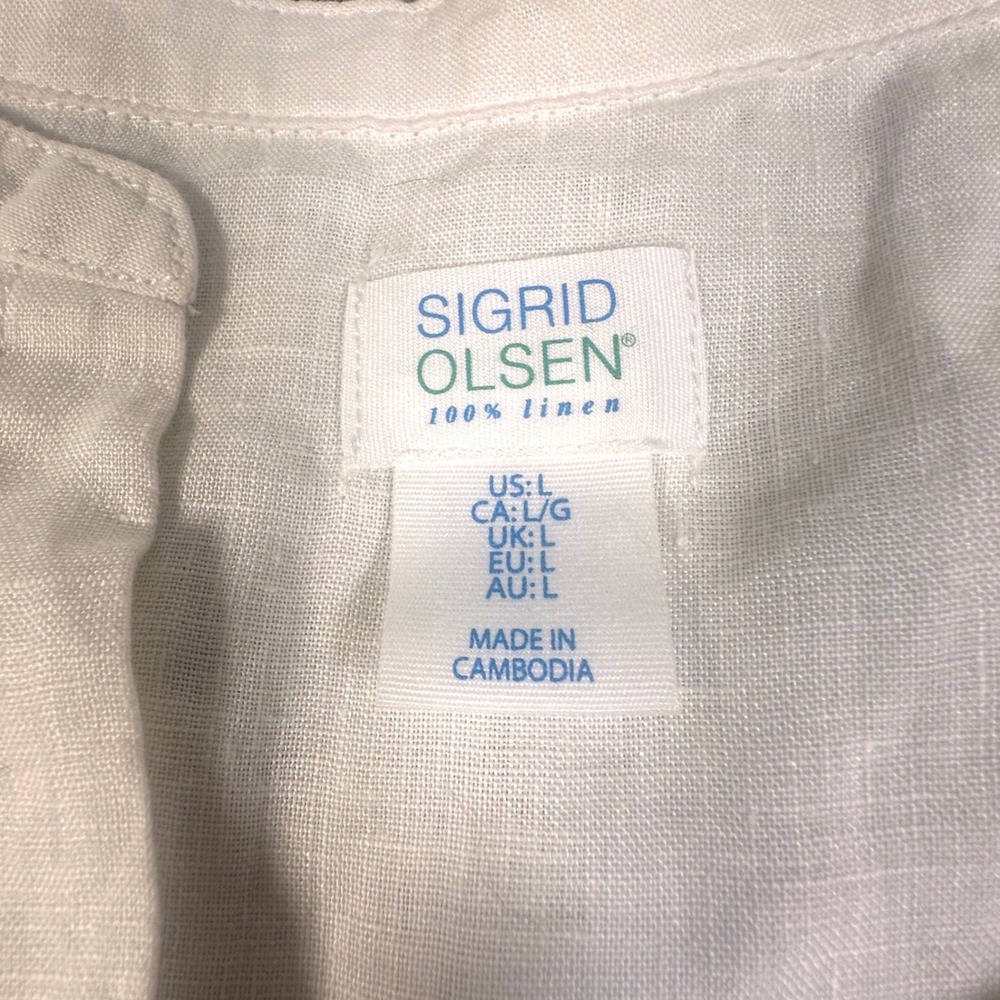 Sigrid Olsen Womens White 100% Linen Long Sleeve Button Down Tunic Top Large - Picture 3 of 6